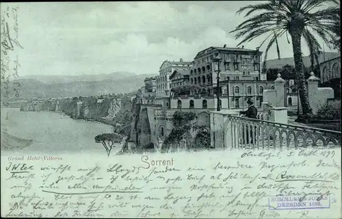 Mondschein Ak Sorrento Campania, Grand Hotel Vittoria, Uferpromenade