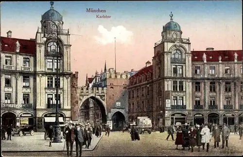 Ak München Bayern, Karlstor, Passanten, Juwelier