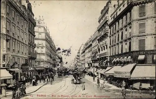 Ak Paris XV, Rue de Rennes, prise de la Gare Montparnasse