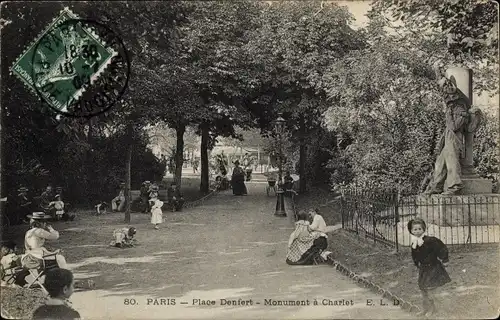 Ak Paris XV Vaugirard, Place Denfert, Monument a Charlet