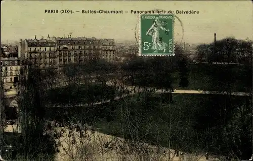 Ak Paris XIX Buttes Chaumont, Panorama pris du Belvedere