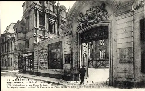 Ak Paris IV, Rue Pavée, Hôtel Lamoignon, Porte d'entree