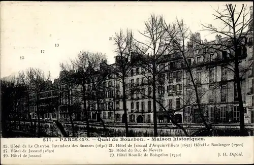 Ak Paris IV, Quai de Bourbon, Maison historique