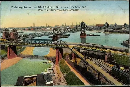 Ak Ruhrort Duisburg im Ruhrgebiet, Rheinbrücke, Blick von Homburg aus