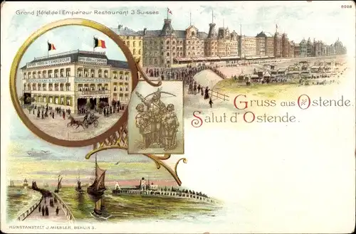 Litho Ostende Westflandern, Grand Hôtel de l'Empereur Restaurant 3 Suisses