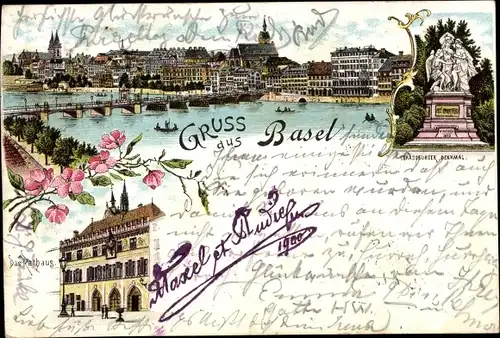 Litho Bâle Basel Stadt Schweiz, Strassburger Denkmal, Panorama