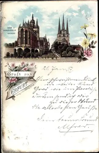 Litho Erfurt in Thüringen, Dom und Severikirche