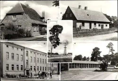 Ak Alt Schwerin Mecklenburgische Seenplatte, Küster-und Schulhaus, Agrarmuseum, Windmühle