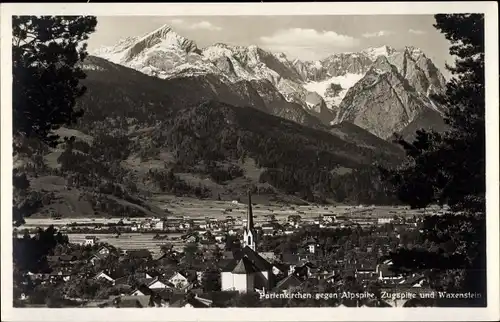Ak Garmisch Partenkirchen in Oberbayern, Panorama gegen Alpspitze, Zugspitze und Waxenstein