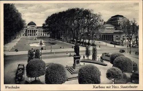 Ak Wiesbaden in Hessen, Kurhaus mit Staatstheater, Brunnenanlage