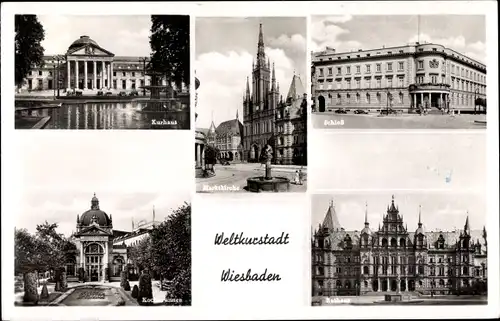 Ak Wiesbaden in Hessen, Schloß, Kurhaus, Rathaus, Marktkirche, Kuranlagen
