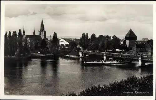 Ak Konstanz am Bodensee, Rheinbrücke, Schiff