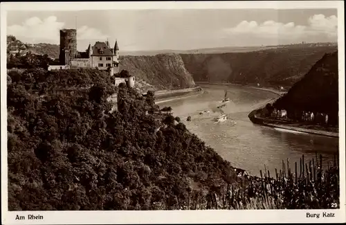 Ak St. Goar am Rhein, Burg Katz , Fluss, Dampfer