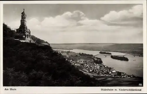 Ak Rüdesheim am Rhein, Niederwald Nationaldenkmal, Rhein, Brücke