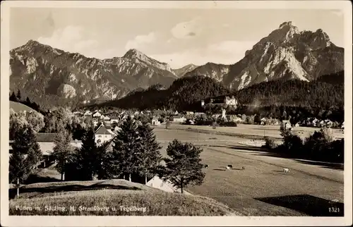Ak Füssen im Ostallgäu, Panorama, mit Säuling, Strandberg, Tegelberg