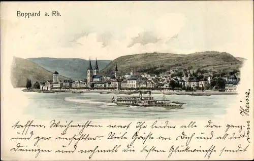 Ak Boppard Rhein, Panorama, Dampfer