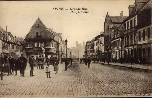 Ak Speyer am Oberrhein, Hauptstraße, Geschäfte, Brauerei, Passanten