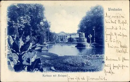 Ak Wiesbaden in Hessen, Kurhaus mit Anlagen, Springbrunnen