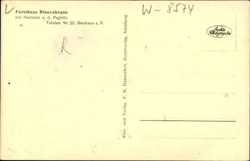 Ak Neuhaus an der Pegnitz Mittelfranken, Forsthaus Rinnenbrunn, Aussenansicht