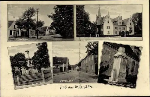 Ak Markröhlitz Goseck Sachsen Anhalt, Dorfpartie, Rittergut, Kriegerdenkmal, Straße