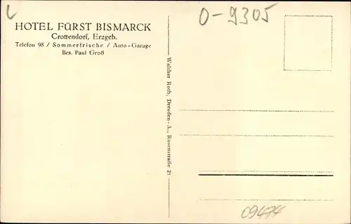 Ak Crottendorf im Erzgebirge, Hotel Fürst BIsmarck