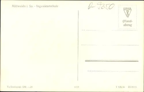 Ak Mittweida in Sachsen, Ingenieurschule, Außenansicht