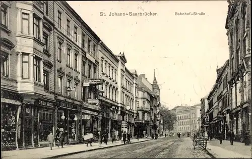 Ak St. Johann Saarbrücken im Saarland, Bahnhofstraße, Geschäfte