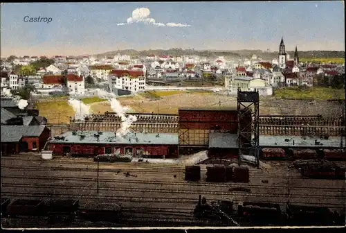 Ak Castrop Rauxel im Ruhrgebiet, Panorama, Vogelperspektive, Blick auf Bahngleise