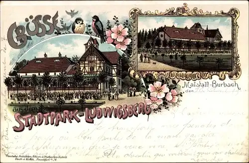 Litho Malstatt Burbach Saarbrücken im Saarland, Stadtpark Ludwigsberg