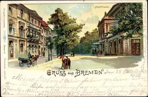 Litho Hansestadt Bremen, Stadttheater, Kutsche