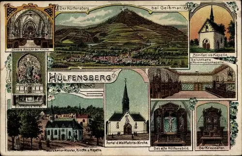 Litho Geismar im Eichsfeld, Hülfensberg, Portal der Wallfahrtskirche, Bonifacius Kapelle, Panorama