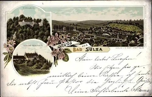 Litho Bad Sulza in Thüringen, Panorama, Kurhaus, Schloss