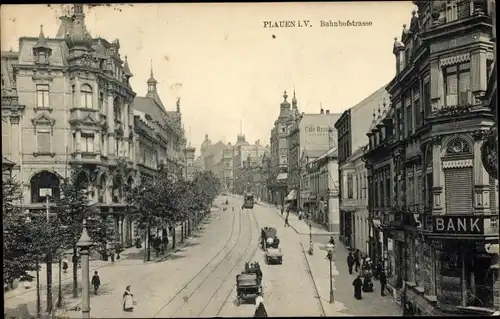 Ak Plauen im Vogtland, Bahnhofsstraße, Straßenbahn