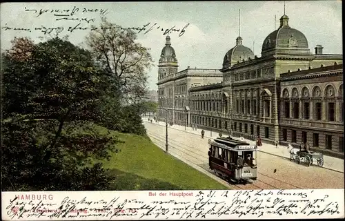 Ak Hamburg Mitte Altstadt, Partie bei der Hauptpost, Straßenbahn