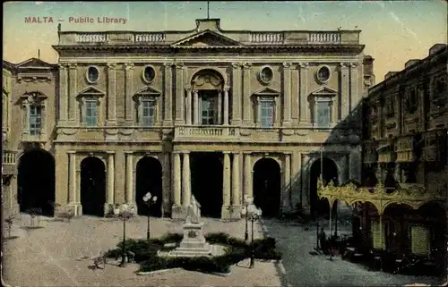 Ak Valletta Malta, Public Library, court, monument