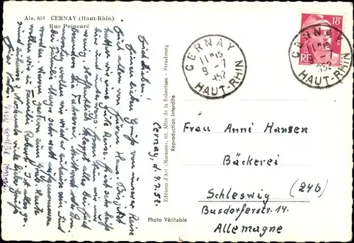 Ak Cernay Sennheim Elsass Haut Rhin, Rue Poincare