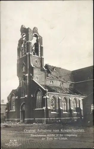 Ak Lüttich Wallonien, Originalaufnahme vom Kriegsschauplatz, zerstörte Kirche, Ruine, I. WK