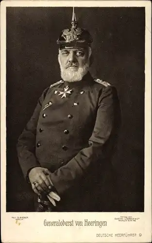 Ak Generaloberst August von Heeringen, Merité Orden, Pickelhaube, Wohlfahrt