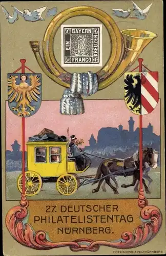 Ganzsachen Wappen Ak Nürnberg in Mittelfranken Bayern, 27. Deutscher Philatelistentag 1921