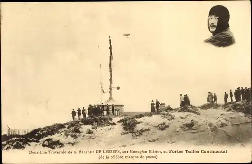 Ak Deuxieme Traversee de la Manche, De Lesseps en Monoplan Bleriot