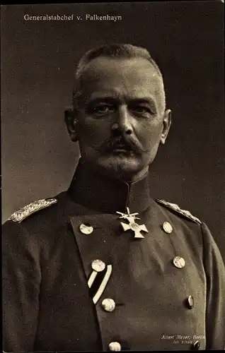 Ak Heerführer und Generalstabchef von Falkenhayn, Portrait, Orden, Wohlfahrtskarte