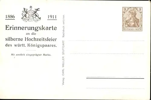 Ganzsachen Wappen Passepartout Ak Silberne Hochzeitsfeier des württ. Königspaares 1911