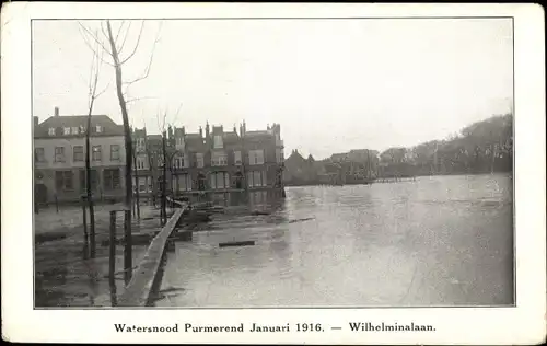 Ak Purmerend Nordholland Niederlande, Watersnood Januari 1916, Wilhelminalaan