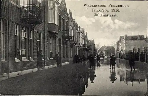 Ak Purmerend Nordholland, Watersnood 1916, Julianastraat