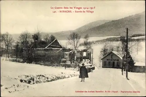 Ak Robache Saint Dié des Vosges, Entrée du Village, Schnee, Winterlandschaft