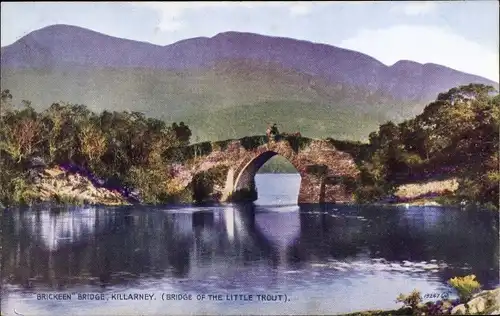 Ak Killarney Irland, Brickeen Bridge, Bridge of the Little Trout, Brücke, See