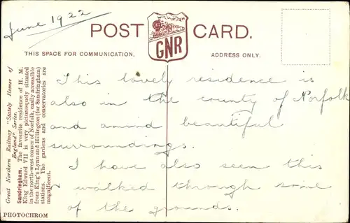 Ak Sandringham England, Residence of King Edward