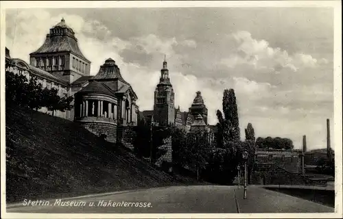 Ak Szczecin Stettin Pommern, Museum und Hakenterrasse