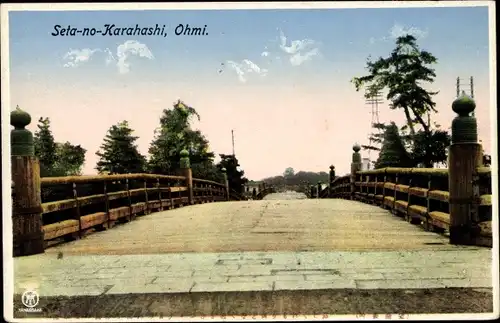 Ak Japan, Seta-no-Karahashi, Ohmi, Brücke in Park