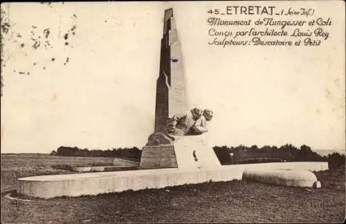 Ak Étretat Seine Maritime, Monument de Nungesser et Coli, Fliegerdenkmal